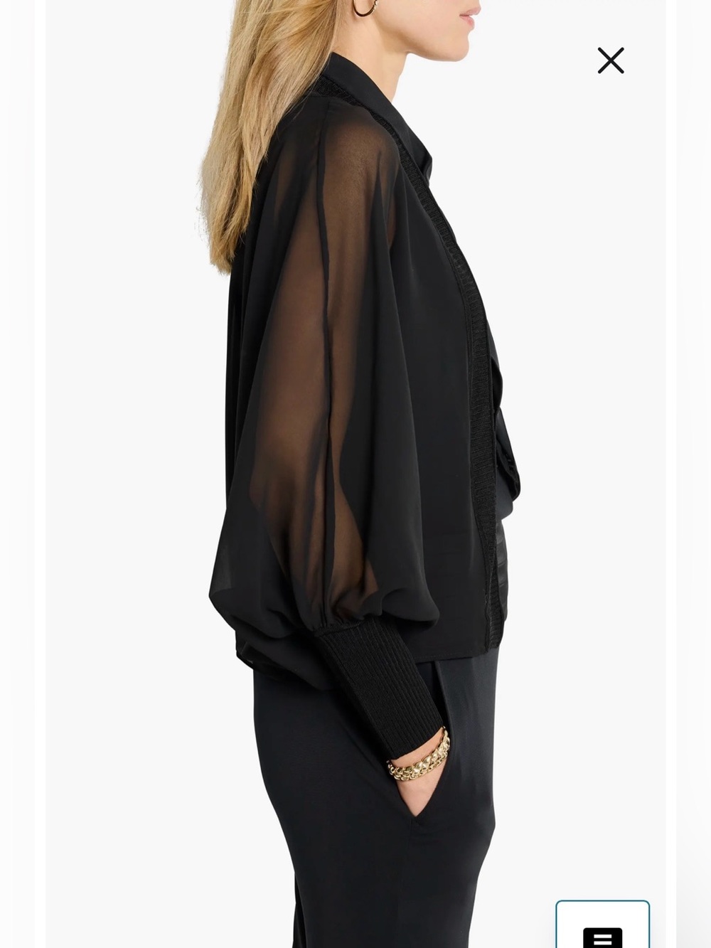 NWOT- NIC+ZOE Chiffon Crush Mixed Media Cardigan, Black, size M/L - Picture 3 of 12